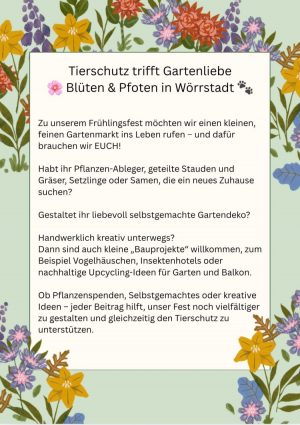 Plakat für den Gartenmarkt 2026 des Tierschutz Wörrstadt